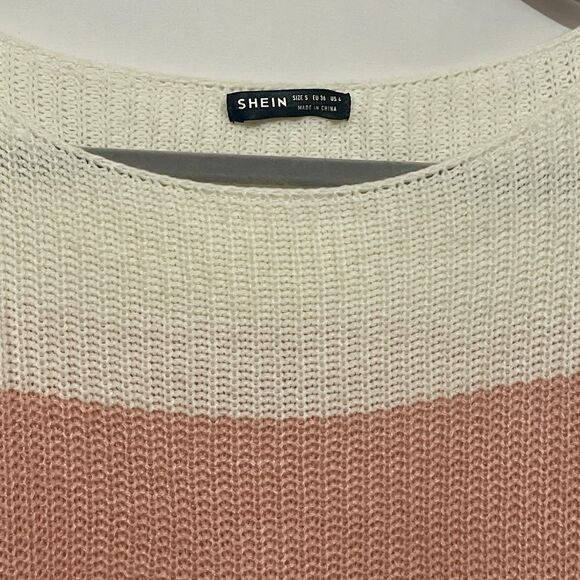 Pink Boxy Cropped Boat Neck Stripe Ribbed Knit Sweater - Picture 9 of 14
